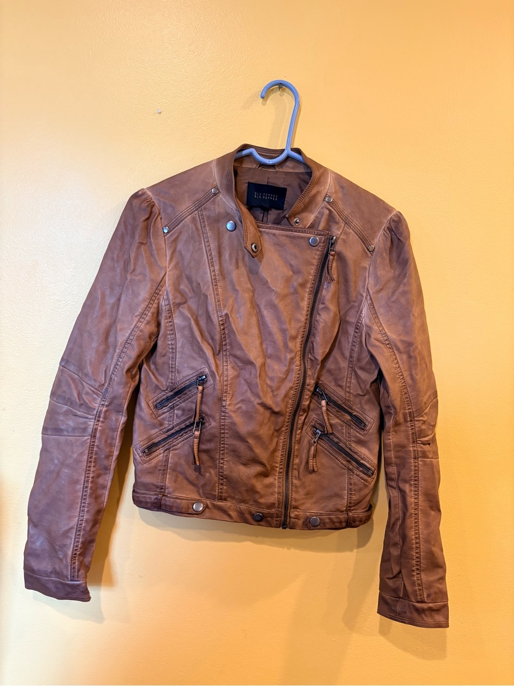 Blu Pepper Brown Leather Moto Jacket